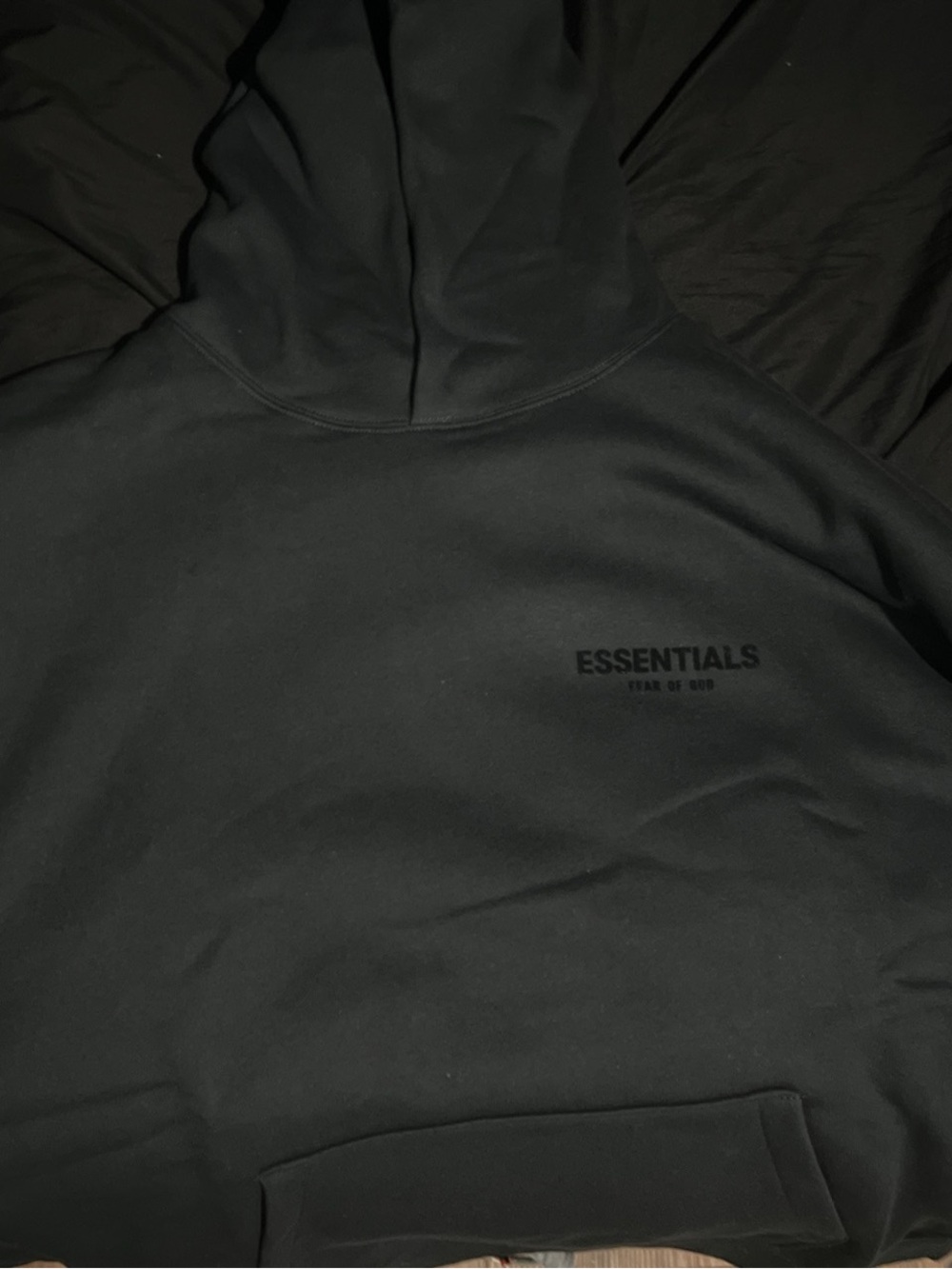 Fear of God Essentials Black Pullover Hoodie with Chest Logo